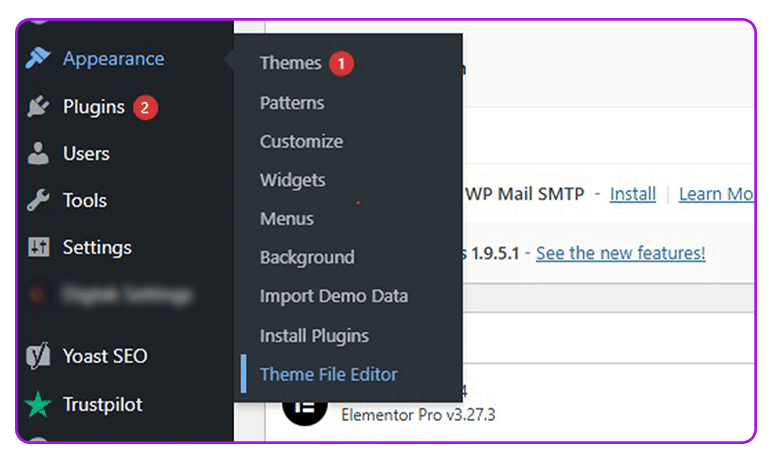 Bing Webmaster Tool setup process - Go to theme file editor