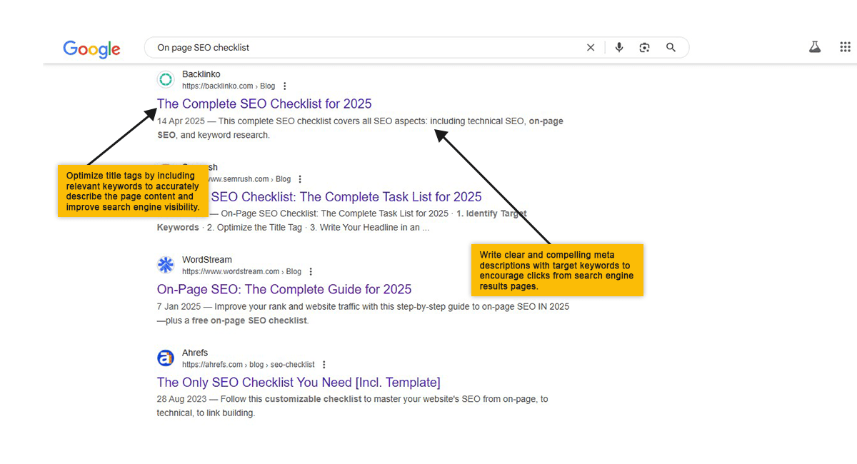 Optimize Title Tags and Meta Descriptions