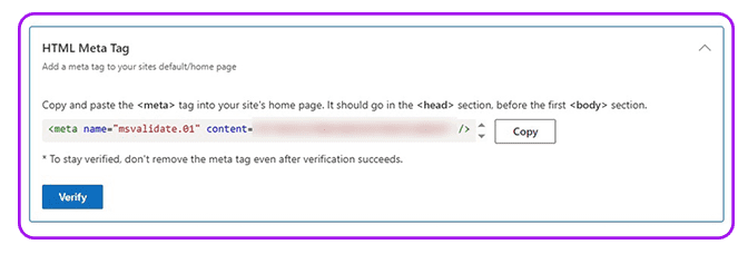Paste the copied meta code within the head section