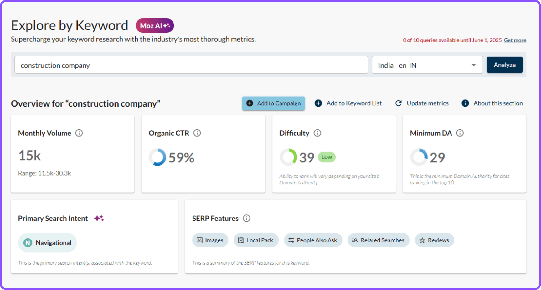 Use Keyword Research tool by Moz Keyword Explorer